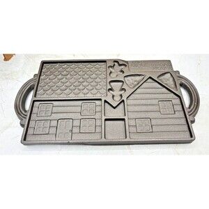 John Wright 1986 Double Sided Cast Iron Gingerbread House Baking Mold Solid Pan